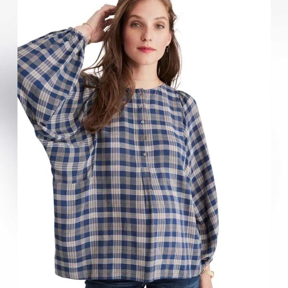 HATCH The Rose Top Blue Plaid Babydoll Blouse